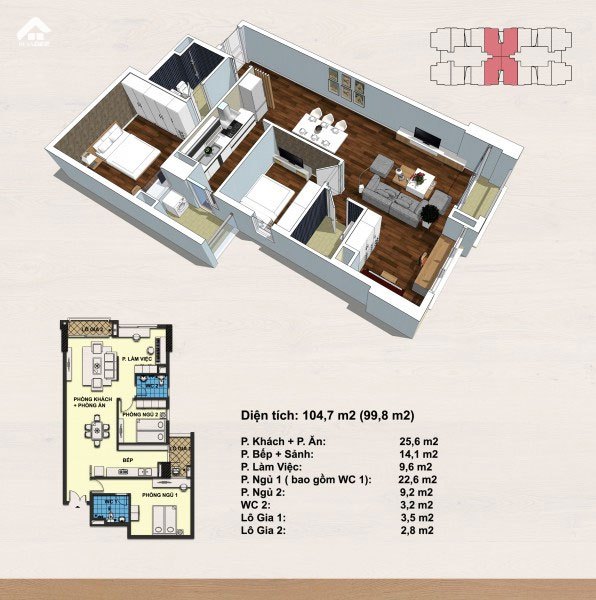 Thiết kế căn hộ điển hình Handico Complex